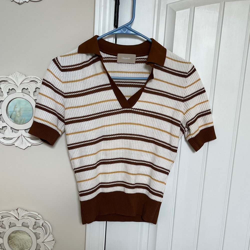 Drumohr Brown Yellow and White Knit polo